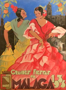 Poster die Grandes Fiestas de Malaga 1933 adverteert